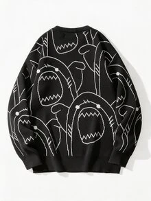 Marcello Vane Men's Casual Cartoon Pattern Sweater, Autumn/Winter - Black - View 2