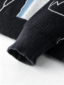 Marcello Vane Men's Casual Cartoon Pattern Sweater, Autumn/Winter - Black - View 4