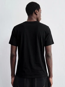 ROMWE MEN Street Life Kaos Lengan Pendek Pria dengan Desain Tali Pengikat, Kasual, Serbaguna untuk Sehari-hari - Hitam - View 2