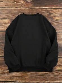 SHEIN 女款 Tis The Season 萬聖節可愛南瓜幽靈圖案圓領套頭衛衣 秋季保暖抓絨冬季大尺碼上衣 - 彩色 - 查看 2