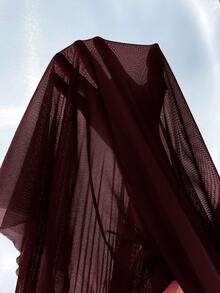 Slumberist 2pcs Set: Fishbone Style Cinch Waist Lace Cami Nightgown & Wide Sleeve Mesh Robe - Maroon - View 7
