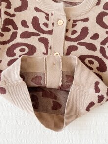SHEIN Baby Girl Cute Leopard Print Long Sleeve Cardigan Sweater, Suitable For Autumn/Winter Family Matching First Birthday Photoshoot Light Beige Kawaii - Multicolor - View 7