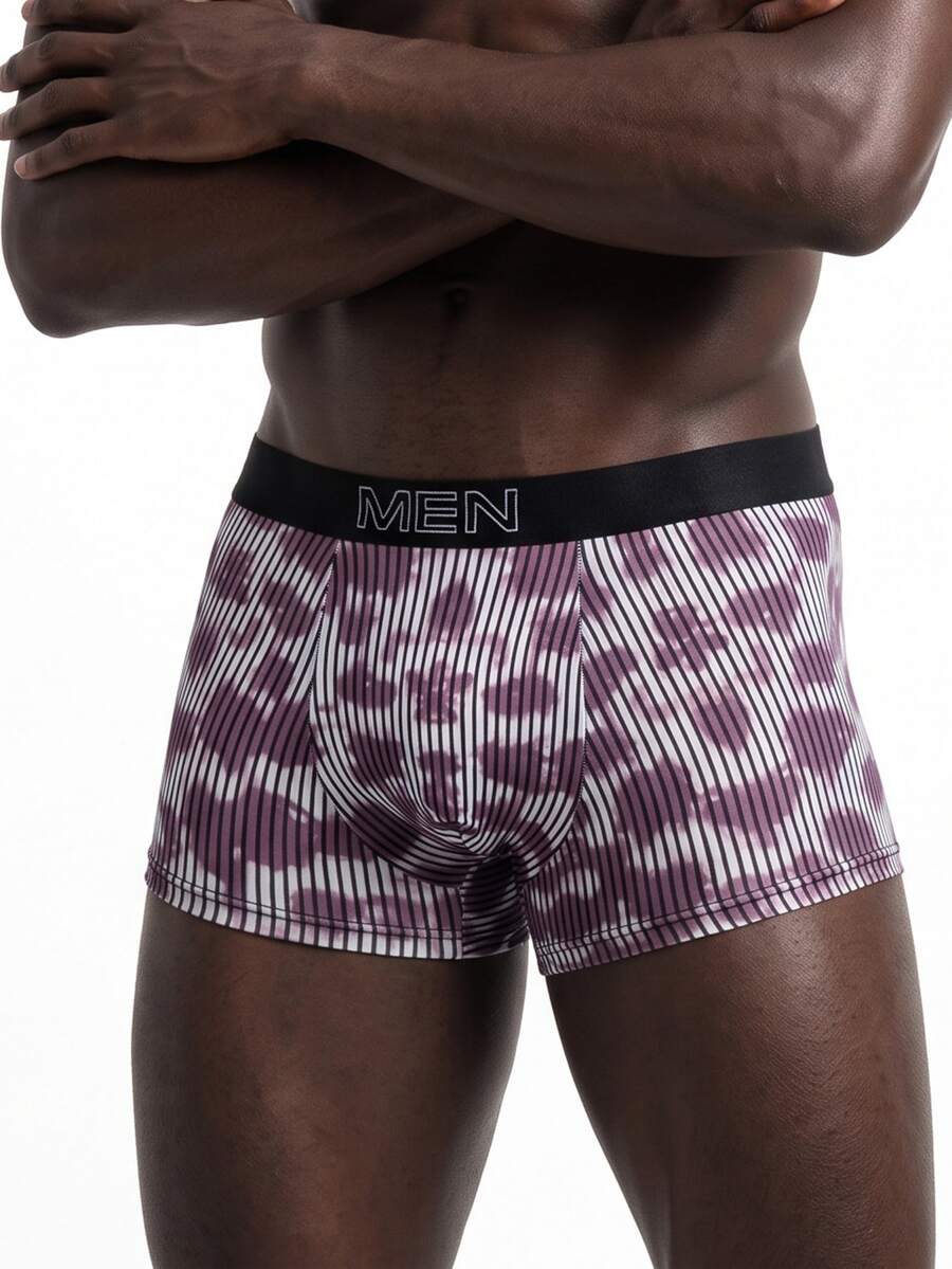 Rest Era Men's Purple And White Striped Print Boxer Briefs Winter Naked - Multicolor - View 1