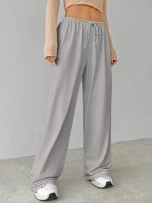 SHEIN Tall Soft White Knitted Home Baggy Pants, Loose Pants - Grey - View 7