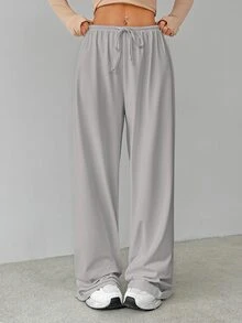 SHEIN Tall Soft White Knitted Home Baggy Pants, Loose Pants - Grey - View 5