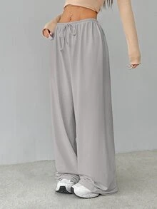 SHEIN Tall Soft White Knitted Home Baggy Pants, Loose Pants - Grey - View 8