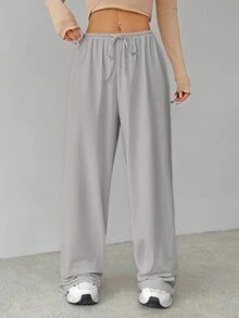 SHEIN Tall Soft White Knitted Home Baggy Pants, Loose Pants - Grey - View 4