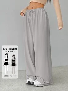 SHEIN Tall Soft White Knitted Home Baggy Pants, Loose Pants - Grey - View 1