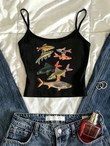 IslaSuriya Y2K Style Retro Aesthetic Cropped Camisole Top - Black - View 3