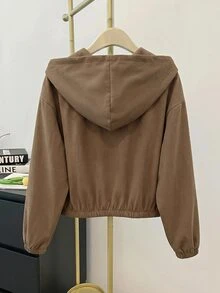 SHEIN Teen Girl Woven Solid Color Patch Pocket Short Loose Casual Hooded Autumn Winter Jacket , Holiday - Multicolor - View 2
