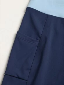 SHEIN 青少年女孩休閒日常百搭舒適運動風網球瑜伽套裝，甜美短袖上衣搭配側口袋短褲運動套裝 - 藍色 - 查看 8