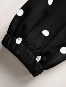 SHEIN Tween Girl Tween Girl Tween Girl Tween Girls Coats Autumn New Polka Dot Pattern Loose Stand Collar Jacket - Black - View 7