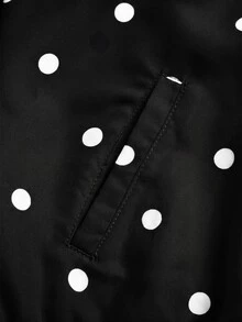 SHEIN Tween Girl Tween Girl Tween Girl Tween Girls Coats Autumn New Polka Dot Pattern Loose Stand Collar Jacket - Black - View 6