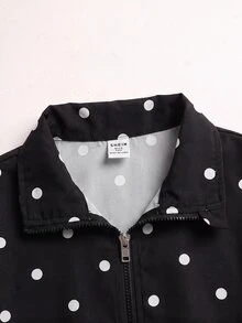 SHEIN Tween Girl Tween Girl Tween Girl Tween Girls Coats Autumn New Polka Dot Pattern Loose Stand Collar Jacket - Black - View 5