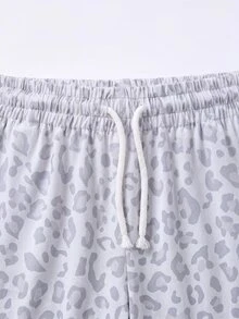 SHEIN 青少年女孩休閒簡約橄欖綠方領抓皺腰短袖T恤寬鬆長褲套裝 - 彩色 - 查看 5