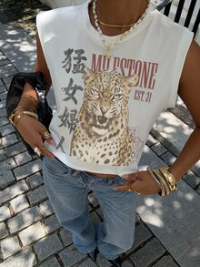 Siren Gaze 95%棉女款休閒圓領短版無袖背心，適合夏季 - 彩色 - 查看 1