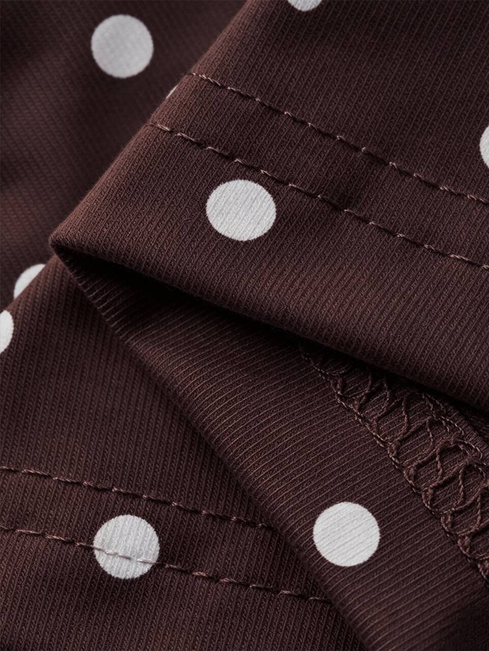 Women's Round Neck Long Sleeve Coffee Brown & White Polka Dot Print Loose Casual Long T-Shirt Fall Oversized Tshirts For Women