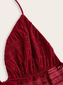 SHEIN ICON Split Hem Tie Backless Mesh Halter Y2k Top - Burgundy - View 5