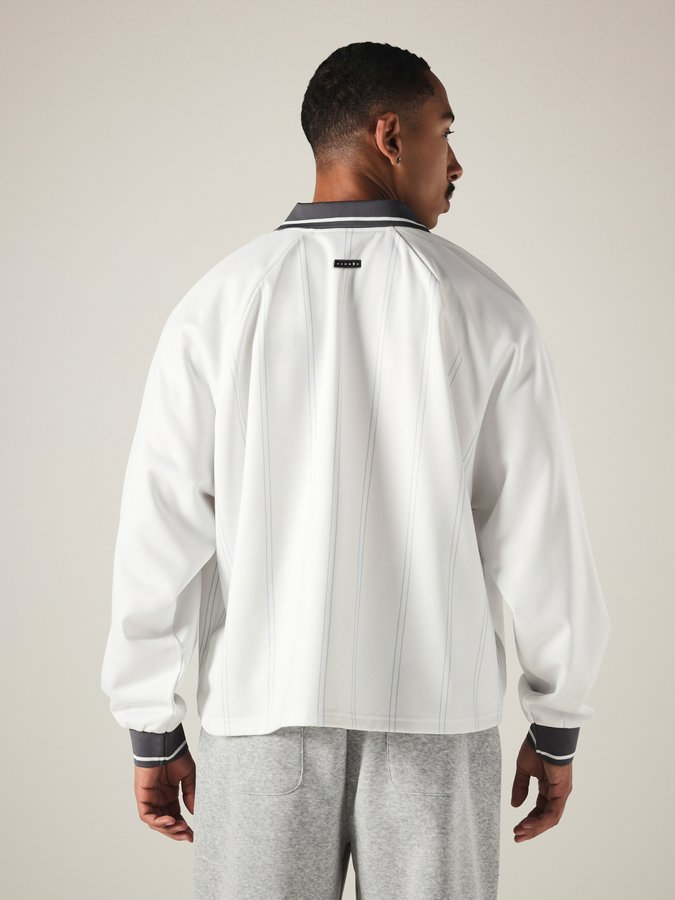 PLAYBOY X SUMWON Oversized Long Sleeve Rugby Collar Zip Jersey Top With Script Logo Print And Contrast Tipping Cuffs