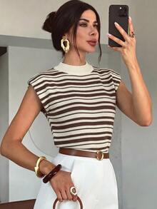Firerie Elegant High Neck Loose Casual Versatile Sleeveless Knit Sweater Vest Top For Women, Suitable For Dating, Chic - White - View 5