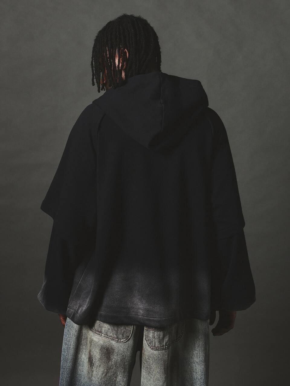 Oversized Drop Shoulder Hoodie With Tonal Embossed Front Graphic Washed Hem And Oversized Hood Fall Winter Essential