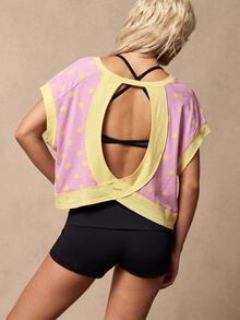 VARSIVA Women's Polka Dot Print Back Cutout Daily Fitness Sports T-Shirt - Multicolor - View 3
