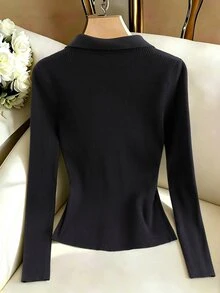 GlowEve CURVE Plus Size Women's Solid Color Single-Breasted Casual Versatile Daily Wear Cardigan Winter - Black - View 2