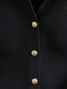 GlowEve CURVE Plus Size Women's Solid Color Single-Breasted Casual Versatile Daily Wear Cardigan Winter - Black - View 4