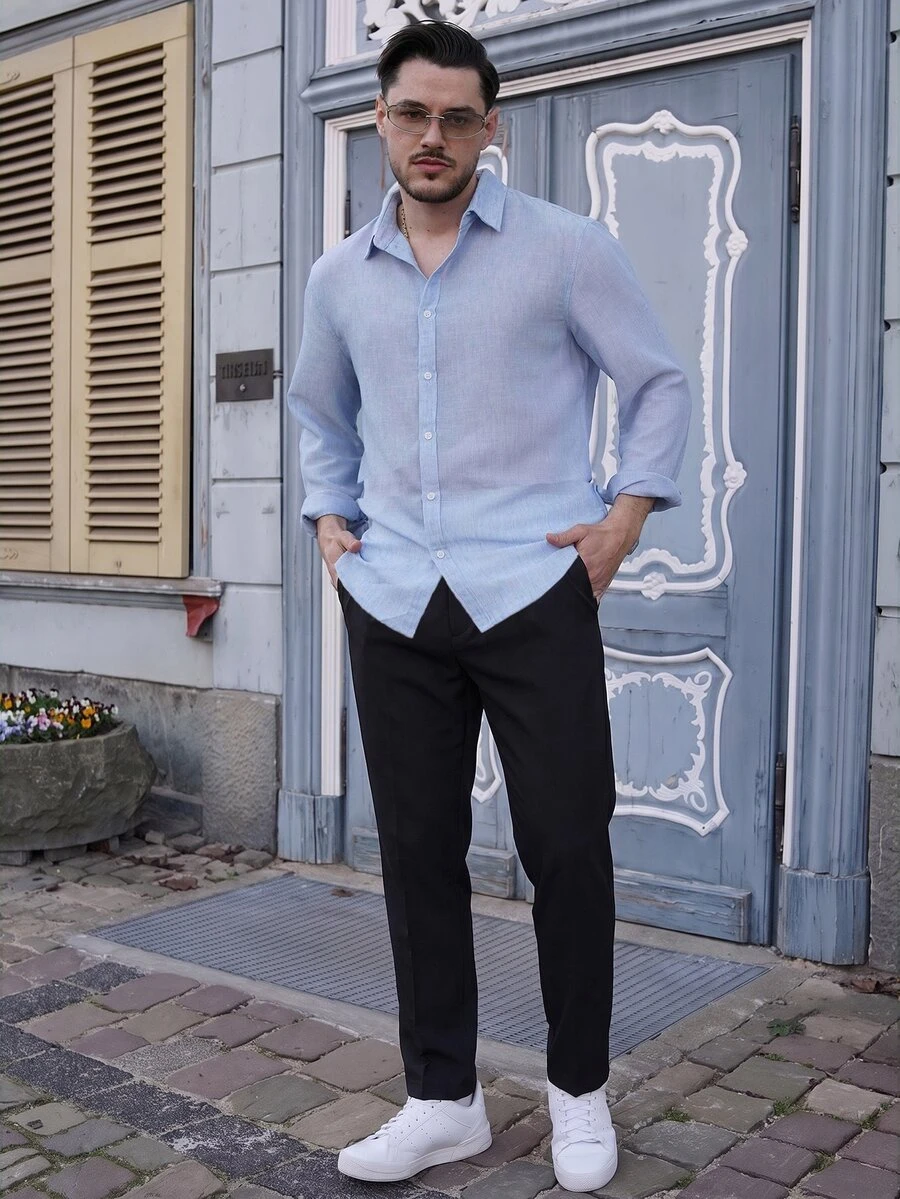 LEOGASHI LEOGASHI Men's Solid Color Pleated Versatile Business Commute Suit Pants, Black Pants Dress Pants, Ceremony - Black - View 1