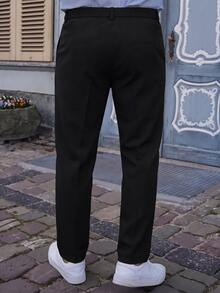LEOGASHI LEOGASHI Men's Solid Color Pleated Versatile Business Commute Suit Pants, Black Pants Dress Pants, Ceremony - Black - View 2