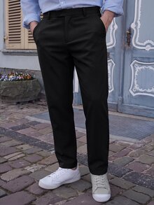 LEOGASHI LEOGASHI Men's Solid Color Pleated Versatile Business Commute Suit Pants, Black Pants Dress Pants, Ceremony - Black - View 4