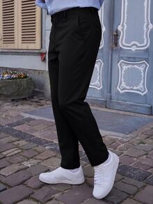 LEOGASHI LEOGASHI Men's Solid Color Pleated Versatile Business Commute Suit Pants, Black Pants Dress Pants, Ceremony - Black - View 3