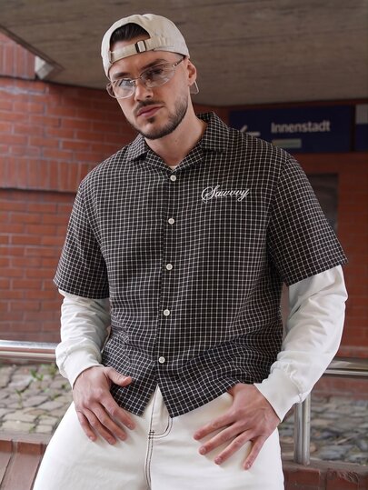 LEOGASHI LEOGASHI Camisa Masculina Fashionable com Estampa Xadrez 2 em 1