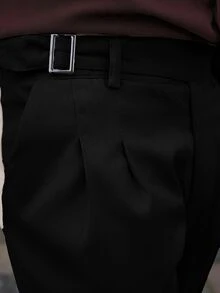 LEOGASHI LEOGASHI 男士色休閒商務西裝長褲，適合通勤、半正式婚禮、復古街頭風、夏季度假，送給丈夫的禮物，適用於儀式 - 黑色 - 查看 5