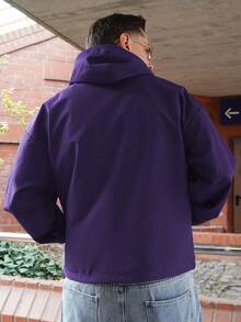 LEOGASHI LEOGASHI 男士休闲连帽双层设计，多功能运动休闲刺绣图案时尚ins风，适合所有季节，街头风，宽松，印花，情侣装，朋友装，表达爱意，街头风格，情侣装，双层连帽，半拉链，弹性抽绳下摆 - 紫色 - 查看 2
