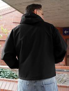 LEOGASHI LEOGASHI 男士休闲连帽双层设计，多功能运动休闲刺绣图案时尚ins风，适合所有季节，街头风，宽松，印花，情侣装，朋友装，表达爱意，街头风格，情侣装，双层连帽，半拉链，弹性抽绳下摆 - 黑色 - 查看 2