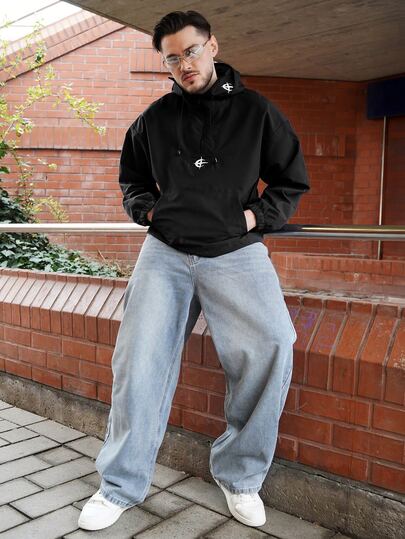 LEOGASHI LEOGASHI Sudadera con capucha casual para hombres, de diseño de doble capa, versátil, con estampado bordado de moda estilo Ins, adecuado para todas las estaciones, streetwear, holgado, gráfico, a juego, amigos, "Amo a mi novio", estilo callejero, parejas, capucha de doble capa, media cremallera, dobladillo con cordón elástico
