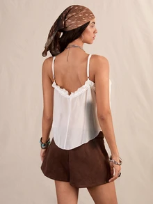 Easelle Vintage Cottage Core Boho Bohemian Lace Patchwork Ruffle Camisole Tank Top For Women Vacation Party White Summer - White - View 7