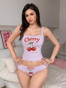 PetitDoll 2件組女款蕾絲拼接內衣套裝 - 紫丁香色 - 查看 6