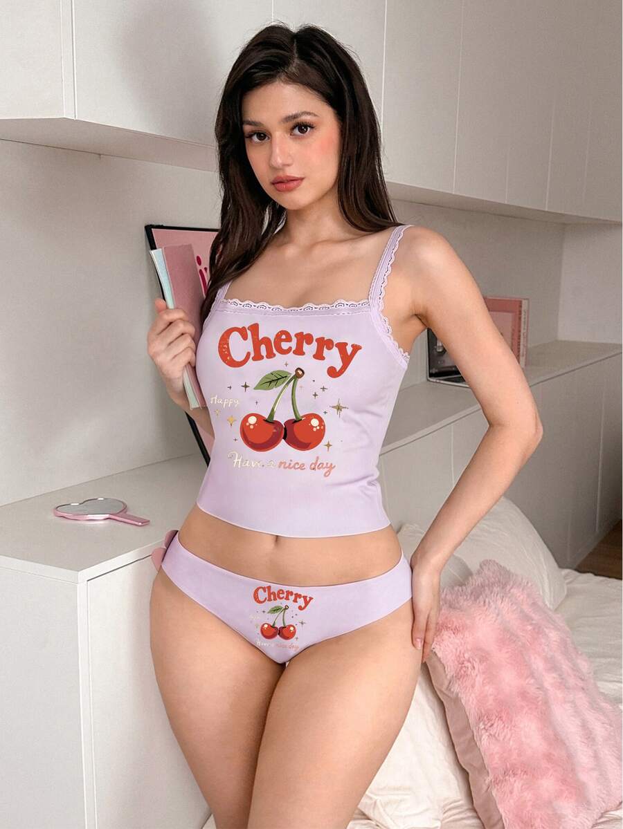 PetitDoll Set Lingerie Wanita 2 Potong dengan Motif Renda dan Patchwork - Lilac Purple - View 1