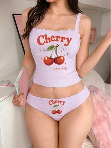PetitDoll 2件組女款蕾絲拼接內衣套裝 - 紫丁香色 - 查看 1