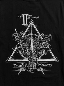 HARRY POTTER X SHEIN Men's Casual Fitted Knit Deathly Hallows Print Short Sleeve T-Shirt - Black - View 5