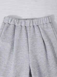 SHEIN 2件組女童套裝 連帽長袖拉鍊夾克，腰部與袖口收緊短版連帽外套，彈性腰寬鬆寬腿休閒運動長褲 - 灰色 - 查看 6