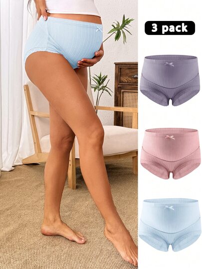 SHEIN Maternity 3-Piece Set Elastic Waist Contrast Lace Panties For Mother, Lingerie