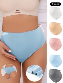 SHEIN 孕婦5件組實色高腰底褲，適用於孕媽咪 - 彩色 - 查看 3