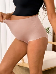 SHEIN Bộ 3 quần lót bầu cạp cao liền mạch thoải mái, màu trơn - Nhiều màu - Xem 5