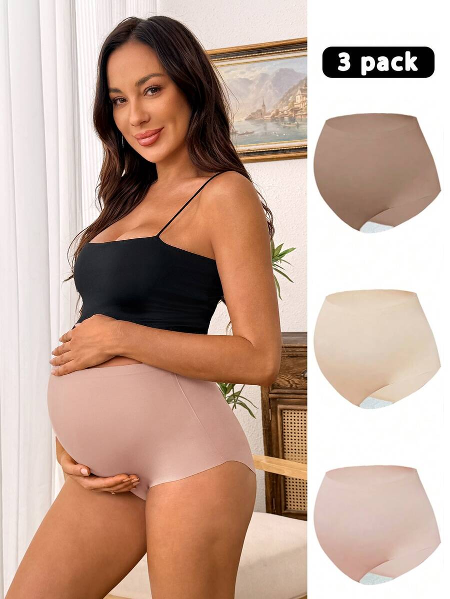 SHEIN Bộ 3 quần lót bầu cạp cao liền mạch thoải mái, màu trơn - Nhiều màu - Xem 1