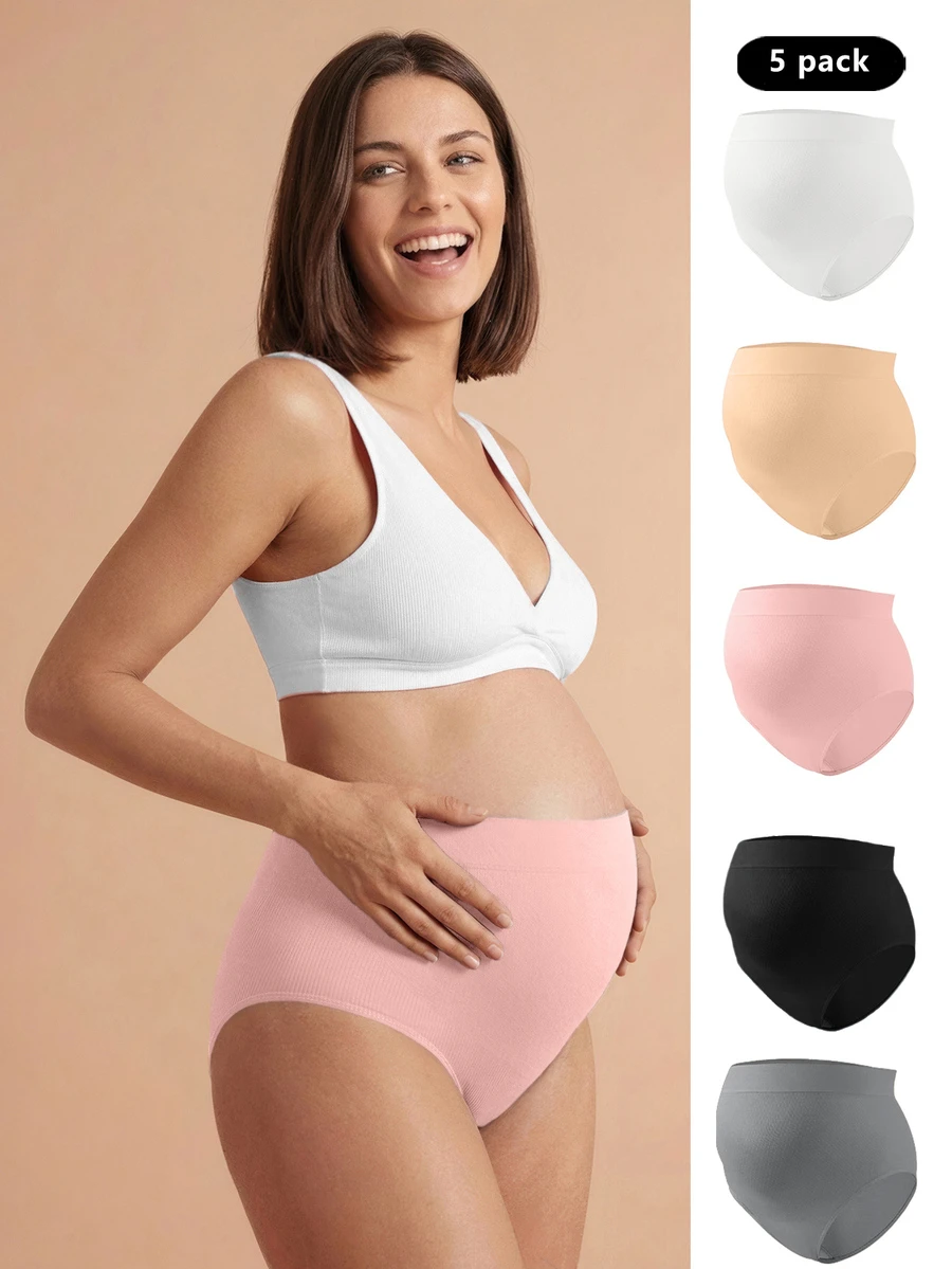 SHEIN 孕婦實色簡約舒適內褲(5入組),適用於孕婦 - 彩色 - 查看 1