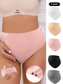 SHEIN 孕婦實色簡約舒適內褲（5入組），適用於孕婦 - 彩色 - 查看 3