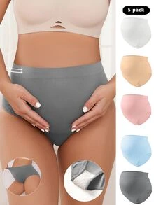SHEIN Maternity Plain Simple Comfortable Panties (Pack Of 5) For Mother - Multicolor - View 7